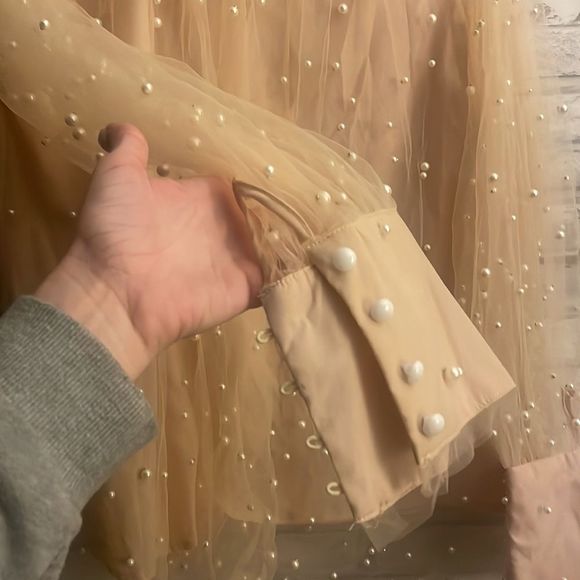 Pearled Pink Sheer Longsleeve Over Blouse - Picture 5 of 7